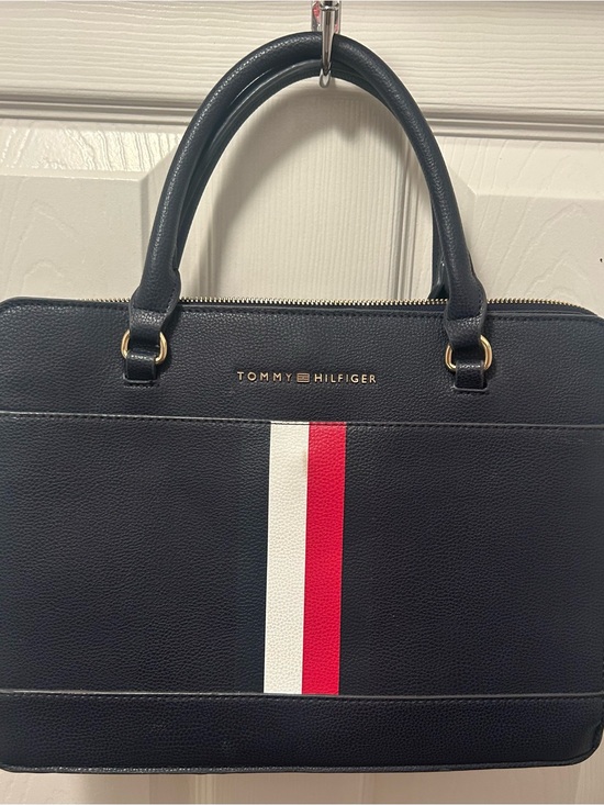 Tommy Hilfiger Handbags - Tommy Hilfiger Navy Saffiano Striped Satchel Crossbody Bag